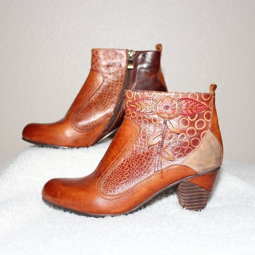 L'Artiste Women's Parfum Boot Block Heel Artsy Boho Brown Leather Size EU36 US 6